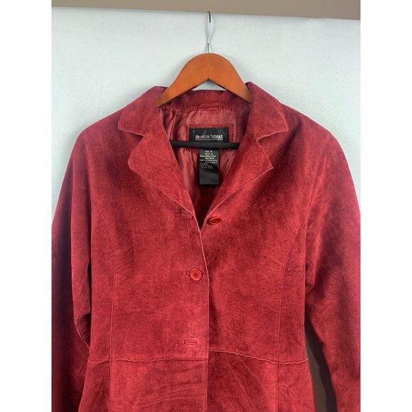 Brandon Thomas Womens Red Leather Blazer Jacket Size M - Picture 2 of 4